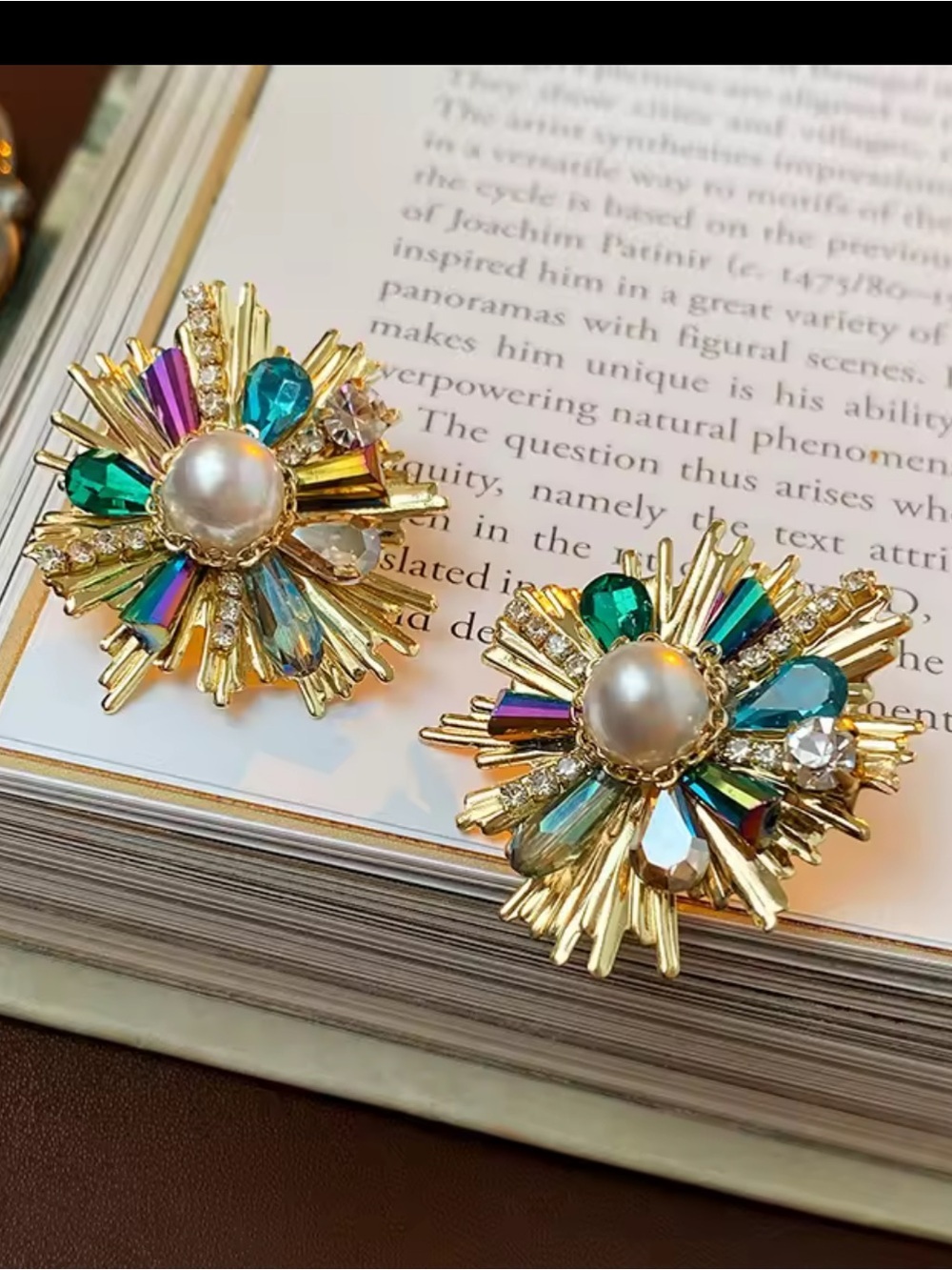Gold Multicolor Pearl Burst Earrings - Women Jewelry - Picture 1 of 8